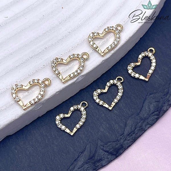 12,5*8мм Цвет золото, Подвеска сердце ассиметрия цирконы