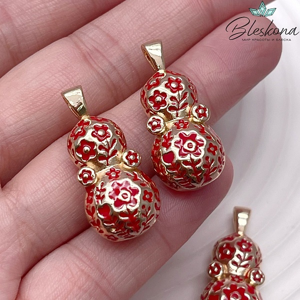 29,5*13,5 мм Цвет золото, Подвеска Неваляшка цветочки красная эмаль