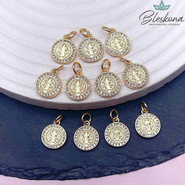 10мм,цвет золото,Подвеска лик святого 