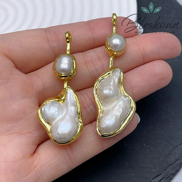 52*20 мм Цвет золото, Подвеска  Жемчуг фриформ