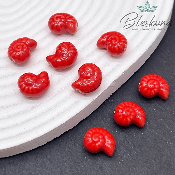 15*11,5 мм Бусина Аммонит, керамика цвет красный