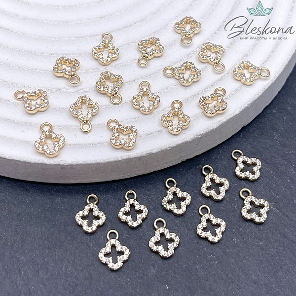 7*10 мм,цвет золото,Подвеска Клевер контур цирконы 