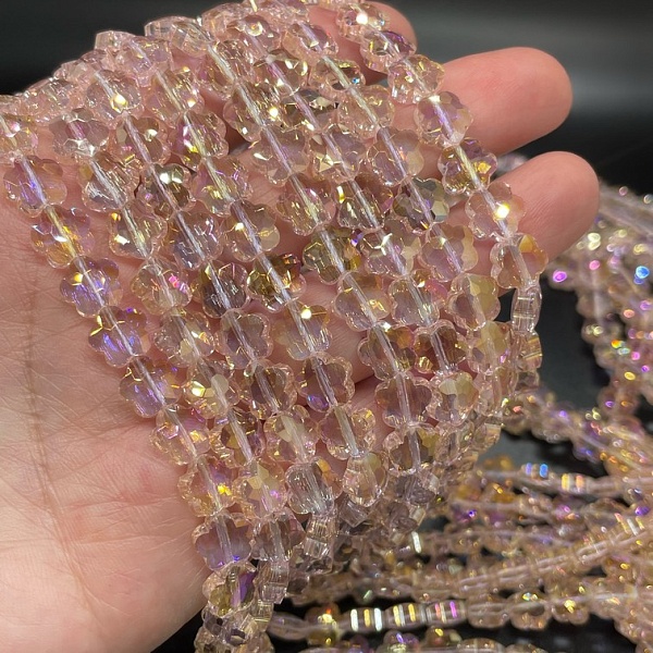 8 мм, Стекло Lux, цветок, цвет нежно-розовый