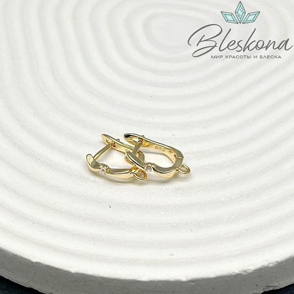 16 мм Цвет золото, Швензы с цирконом Люкс  