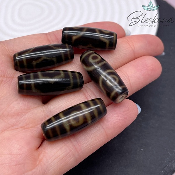 Бусина Дзи 3 глаза черно-коричневый бочонок 28*12 мм №2