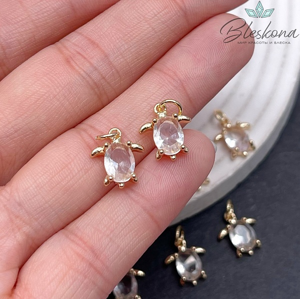 12,7*11 мм, цвет золото, Подвеска черепаха большой циркон 