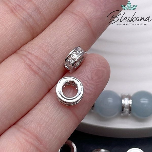 8*3,5 мм, цвет серебро, Бусина - разделитель цирконы 