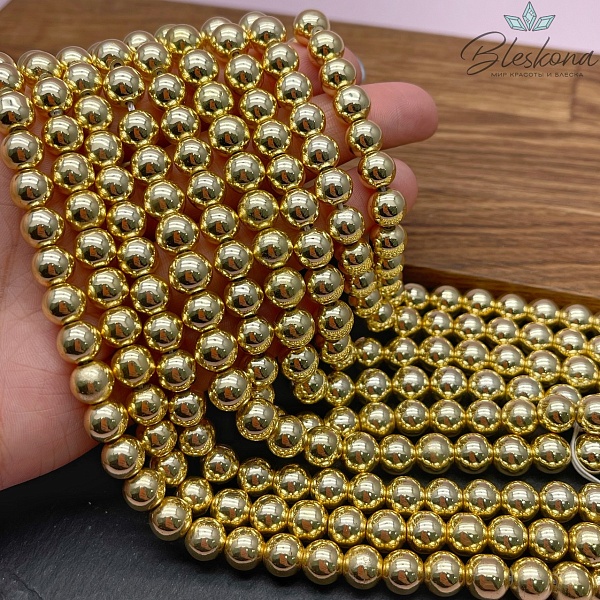 8 мм Гематин имитация, цвет светлое золото 