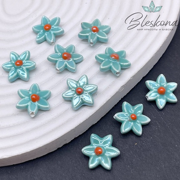15*16 мм Керамика бусина цветок  зеленый
