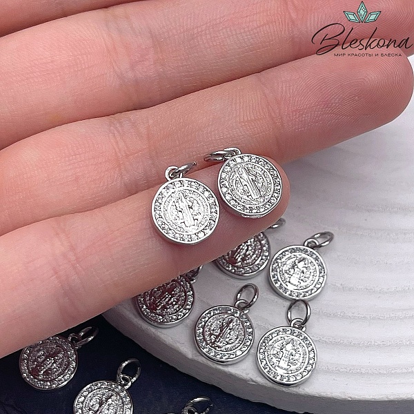 10мм,цвет серебро,Подвеска лик святого 