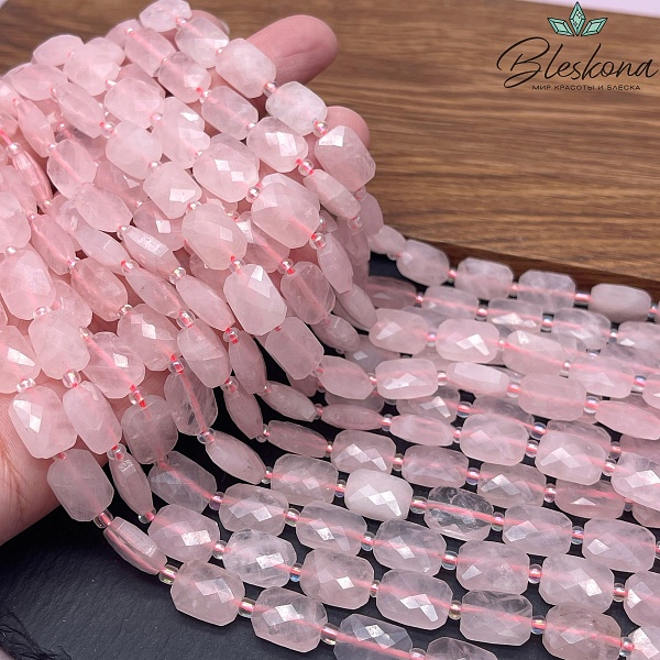 Розовый кварц плоский прямоугольник огранка 12*8 мм