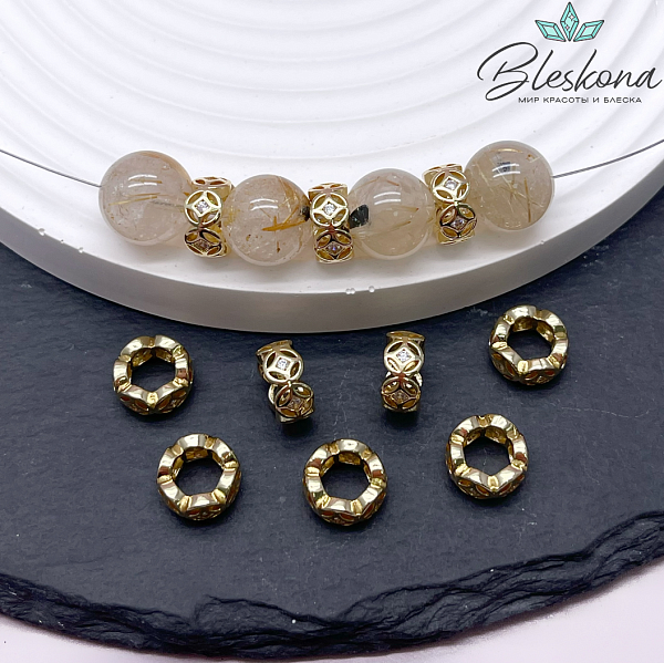 10*4,9 мм, цвет золото, Бусина - разделитель цирконы 
