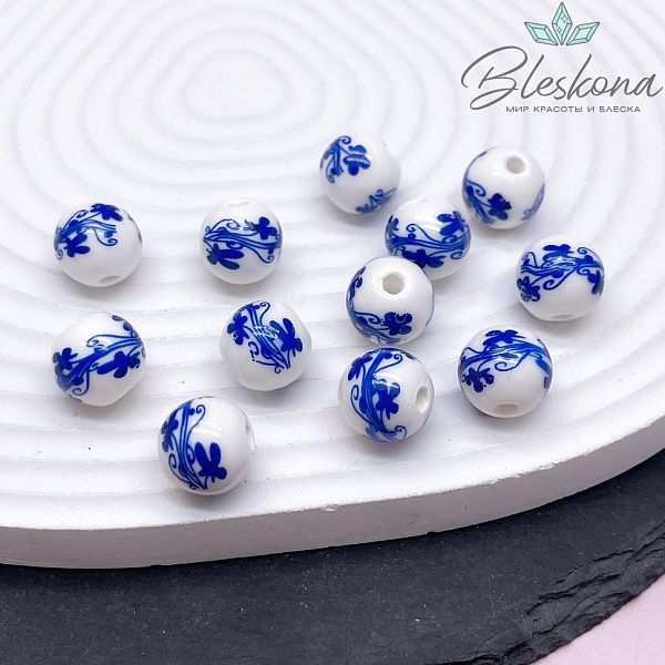 12,5 мм Керамика Бусина роспись гжель №1 (штучно)