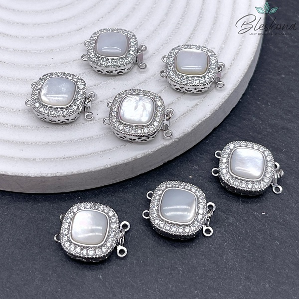 18,7*15мм Цвет серебро, Замок защелка квадрат перламутр