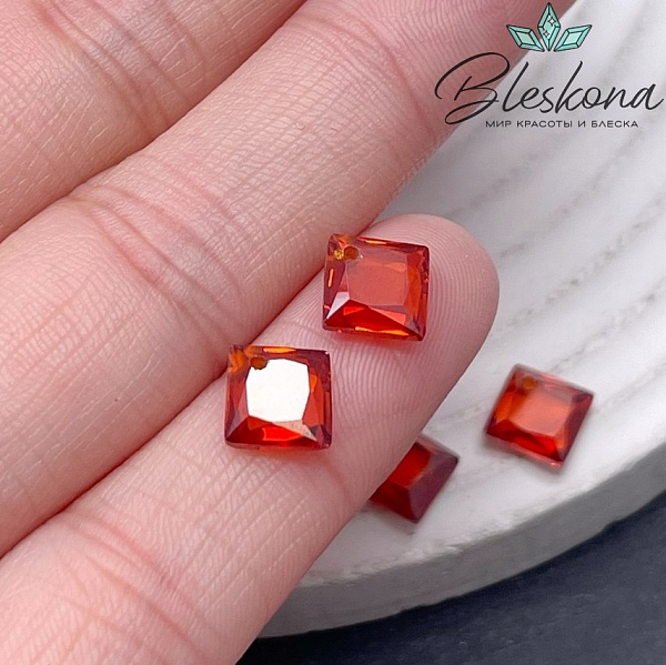 9*9 мм, Подвеска Циркон ромб темно-оранжевый (кубический цирконий, фианит) 