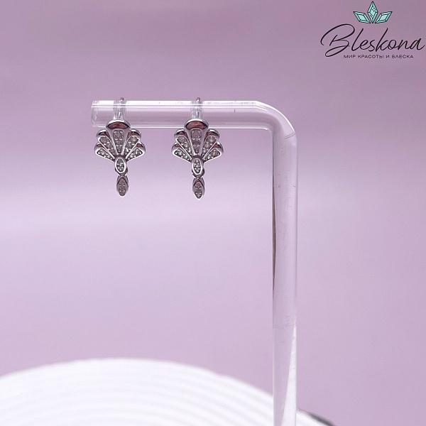 17*10 мм Цвет серебро, Пусеты Павлиний хвост 