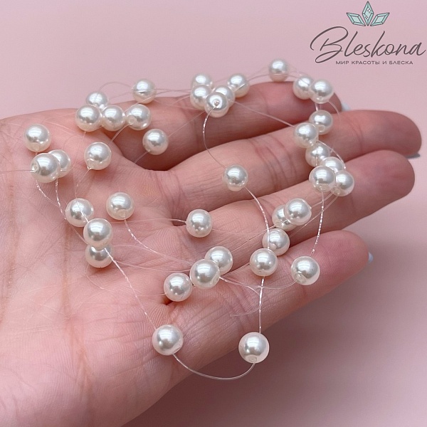 Основа для колье 1 м на леске имитация жемчуга бусины 6 мм цвет айвори