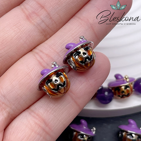 9,5*11 мм Цвет серебро, Бусина Тыква эмаль