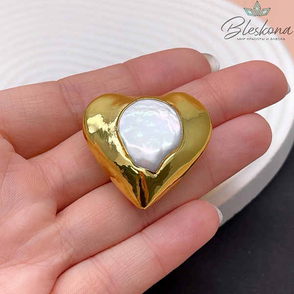 29*30 мм Цвет золото, Бусина  Жемчуг сердце 