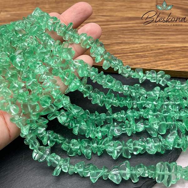 Крошка Кварц тонированный зеленый (имитация) ширина бусин ~ 7-9мм