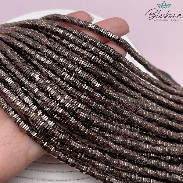 4*1 мм Гематин, цвет коричневый №1 (шоколадный), диск шестигранник имитация