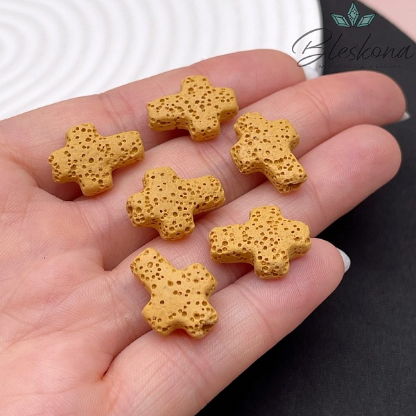 Лава Вулканическая Бусина крест горчичный 17*13 мм