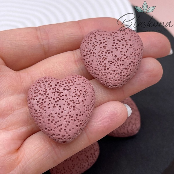 Бусина сердце Лава Вулканическая розовое 29 мм