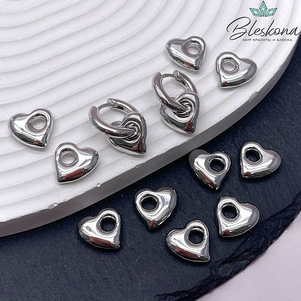 12,5 мм Цвет серебро, Подвеска сердце-бублик объемный
