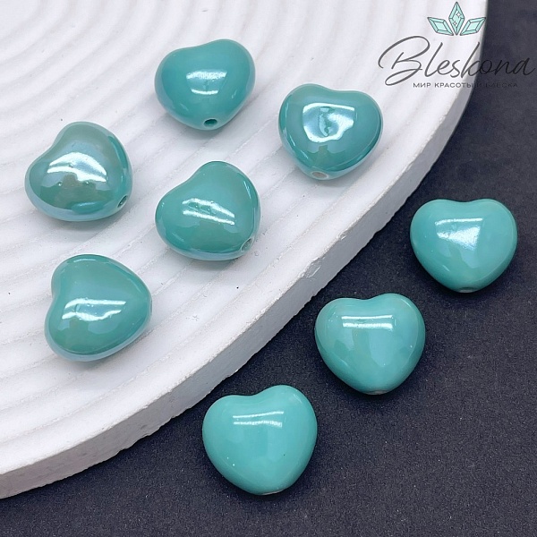 17 мм Бусина сердце, керамика цвет бирюзовый