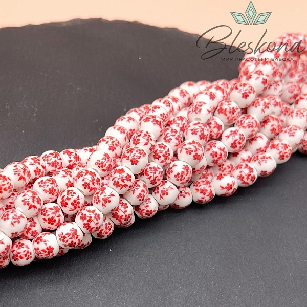 8 мм Керамика Бусина роспись гжель №10