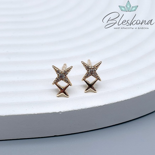 9,4*6 мм Цвет золото, Пусеты северная звезда 