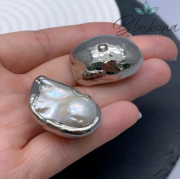 31*18 мм Цвет серебро, Подвеска  Жемчуг фриформ