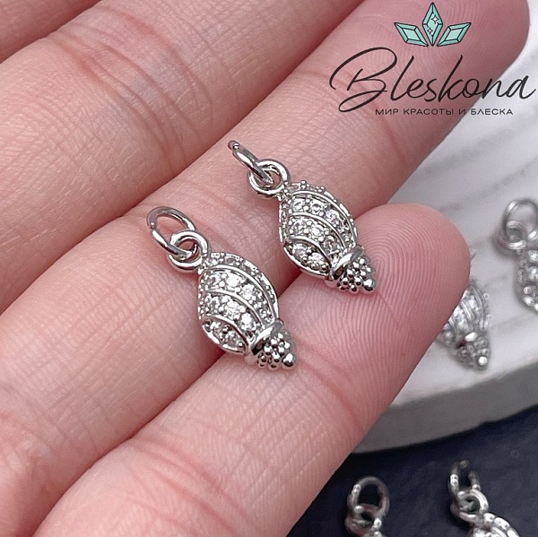 15,3*7 мм Цвет серебро, Подвеска ракушка цирконы 