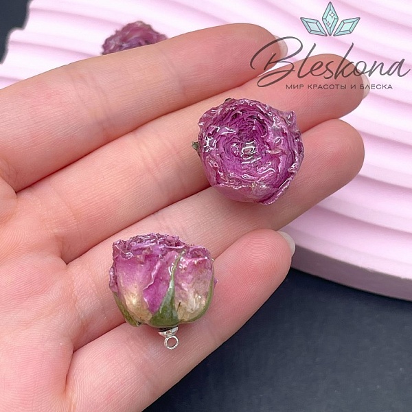 20-26 мм, Цвет серебро, Подвеска роза в эпоксидной смоле