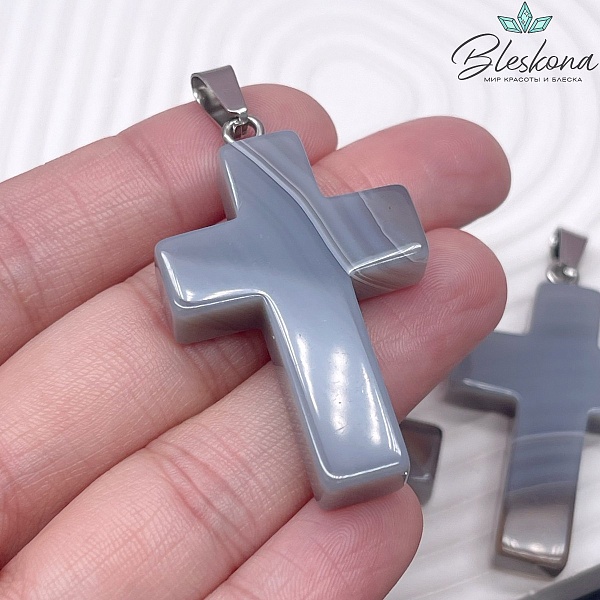 Подвеска крест Агат серый, цвет серебро 44*28 мм