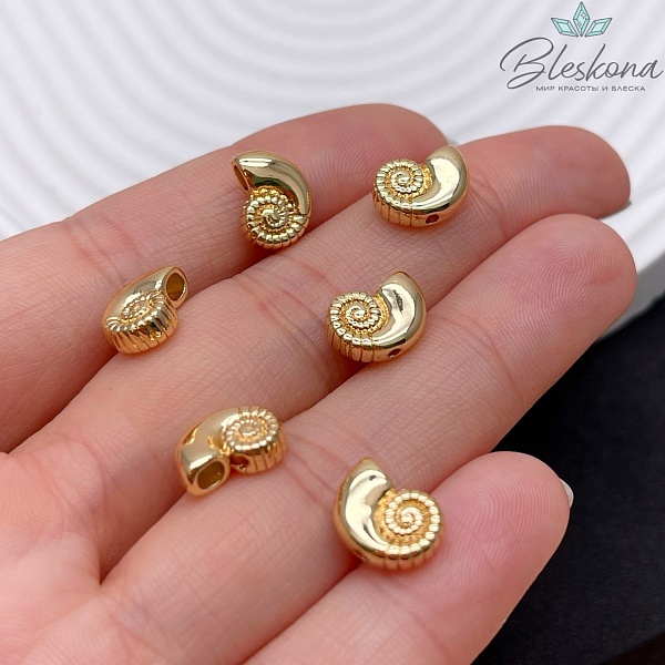 8*10,5 мм Цвет золото, Бусина ракушка улитка