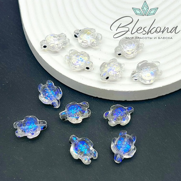 18,5*14 мм  Бусина черепаха прозрачная с переливом