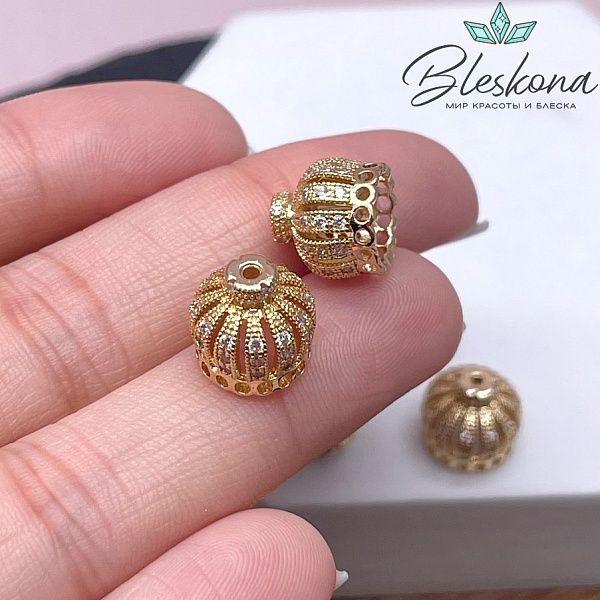 10,3*10,7 мм Цвет золото, Концевик корона мини с цирконами 