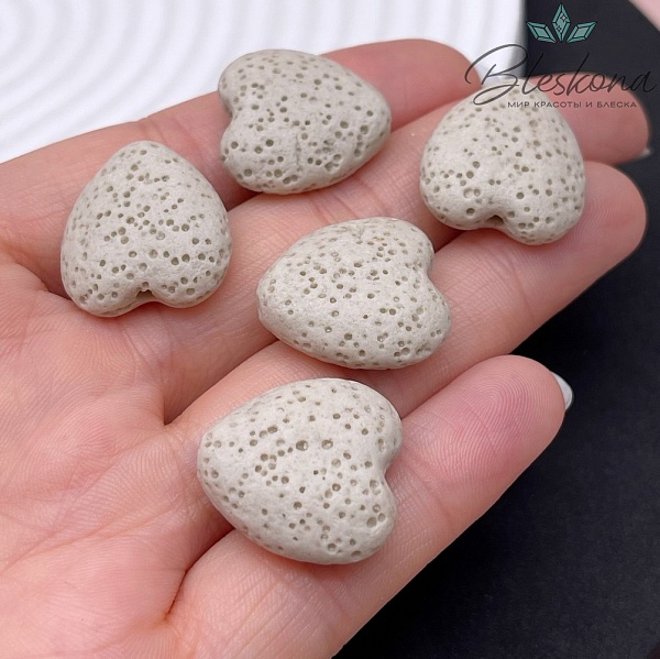 Бусина сердце Лава Вулканическая темно- бежевое 20*19 мм