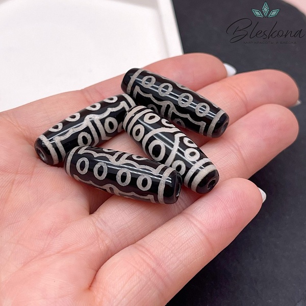 Бусина Дзи 15 глаз черно-белый бочонок 30*11 мм