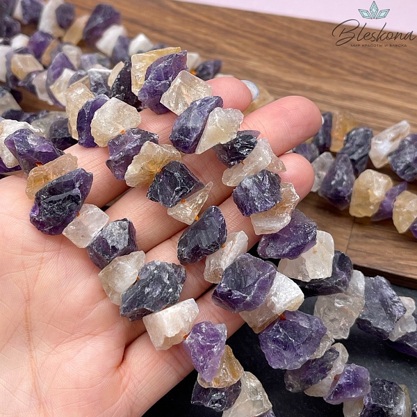 Микс куски аметист, цитрин без обработки (5-12)*(11-18) мм