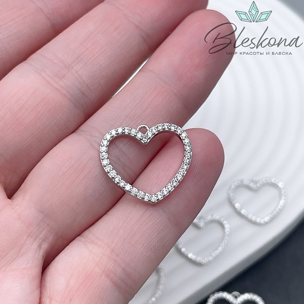 16*18 мм Цвет серебро, Подвеска Сердце контур цирконы 