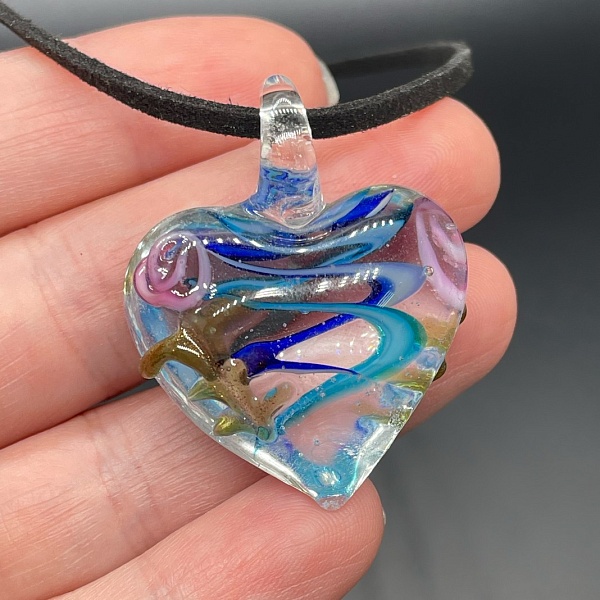 31*38мм, Подвеска сердце сине-голубая спираль