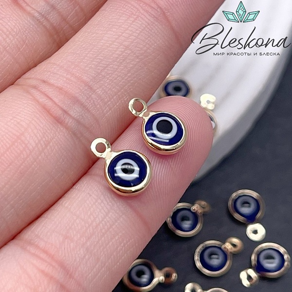 10*6,5 мм Цвет золото, Подвеска мини глаз синяя эмаль