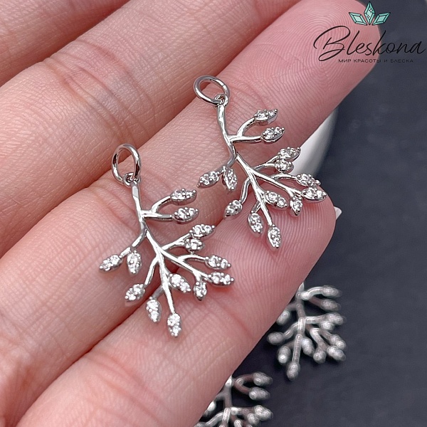 22*15,5 мм Цвет серебро, Подвеска веточка цирконы