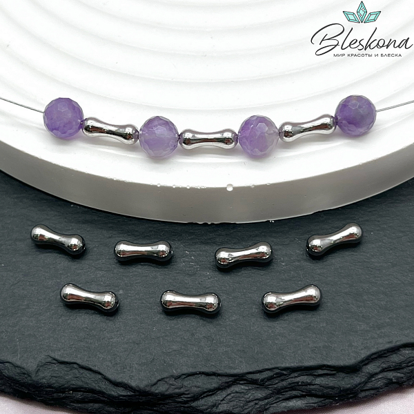 9*3,3 Цвет серебро, Бусина Косточка крупная