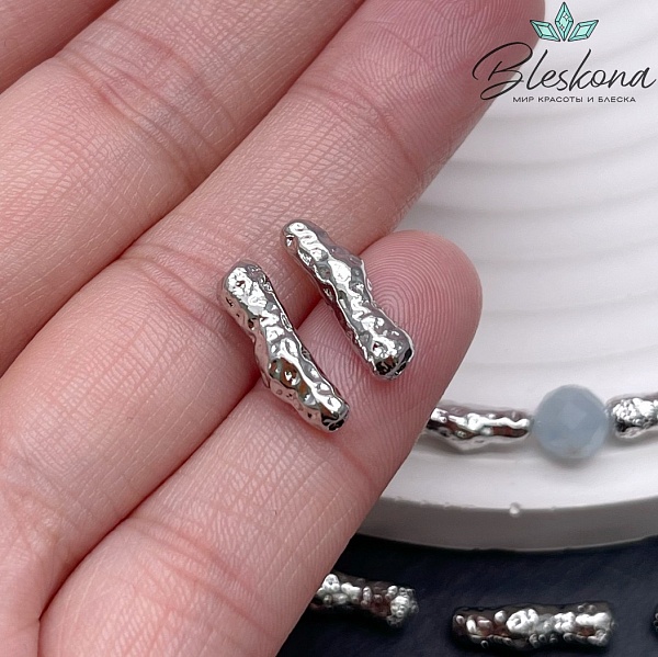 15*4,3 мм Цвет серебро, Бусина трубочка фриформ мятая