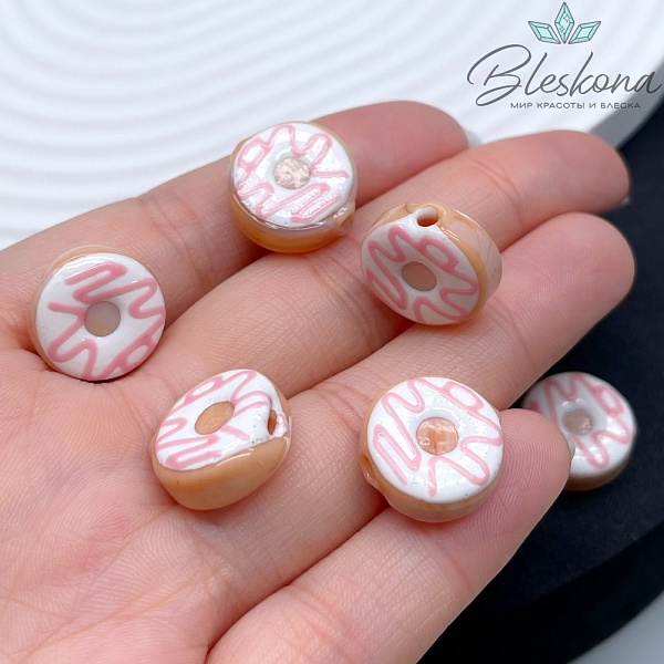 8*15 мм Бусина пончик коричневый глазурь