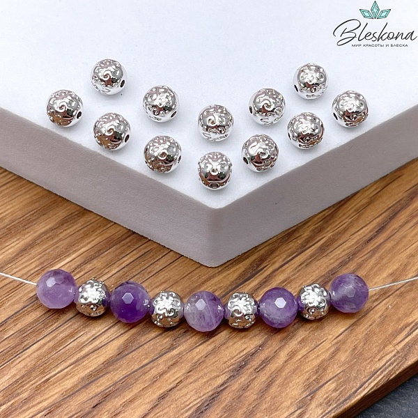 5,5 мм Цвет серебро, Бусина шар Этно №1