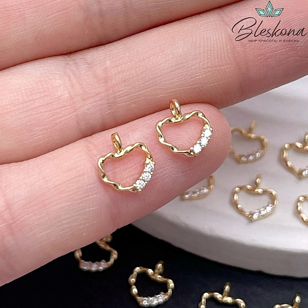 Подвеска Сердце мини крученое с цирконами, цвет золото 7*8мм 